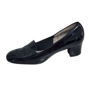 Vintage Florsheim Womens Heels Shoes Black Patent Leather Size 7 Square Toe